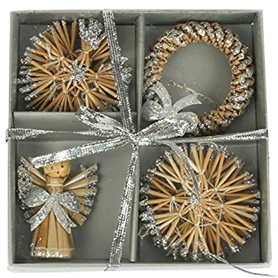 CUSROS 8Pcs Christmas Decorations Eye-catching Cartoon Style Wheat Straw Sparkling Christmas Tree Ornaments for Home Silver