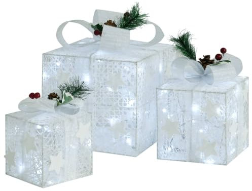 vidaXL 3X Geschenkbox Weihnachten Deko Weihnachtsgeschenkbox Weihnachtsdeko LED Geschenkboxen Beleuchtet Weihnachtsdekoration Weiß Outdoor Indoor