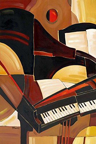 Bild auf gerollter Leinwand, abstraktes Klavier, Brent Paul – abstrakter vertikaler Kunstdruck, braun, hellbraun, gelb, schwarz, cremefarben, abstraktes Klavier, Kunstdruck, 96 x 65 cm