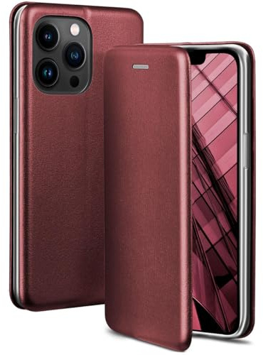 ONEFLOW Business Case für iPhone 13 Pro Max Handyhülle klappbar mit Standfunktion, Klapphülle Flipcase Cover Dünn, PU Leder Hülle mit Kartenfach, 360 Grad Schutzhülle, Weinrot