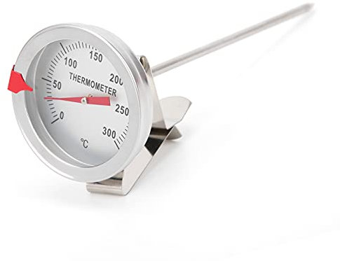 Folany Termometro per Frittura, Termometro Cucina in Acciaio Inossidabile, Termometro per Olio a Stelo Lungo a Lettura Istantanea con Morsetto, Termometro a Quadrante per Frittura(15 cm)