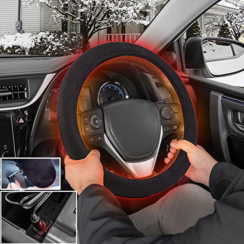Heated Steering Wheel Cover, LTGB 12V Heated Car Steering Cover Warmer Winter Heated Auto Steering Wheel Cover, Universal for Most Cars, SUVs, Trucks, Vans【2022 New】