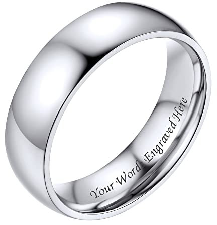 Bestyle Ring Damen Herren Edelstahl Verlobungsringe mit Gravur 6mm Ehering Partnerringe Größe 62 Silber Personalisiertes Geschenk für Geburtstag Weihnachten Valentinstag