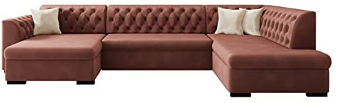 Ecksofa Gerdin mit Bettkasten und Schlaffunktion, U-Form Sofa, Eckcouch, Polsterecke mit Bettfunktion, Couch, Couchgarnitur, Wohnlandschaft (Seite: Links, Magic Velvet 2258 + Magic Velvet 2250)