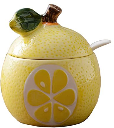 Bicuzat Barattolo di spezie in ceramica a forma di frutta per spezie vaso per sale e pepe vaso per condimenti con coperchio e cucchiaio, limone