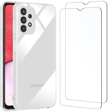 NEW'C Coque pour Samsung Galaxy A13 4G Ultra Transparente Silicone en Gel TPU Souple et 2 × Verre trempé pour Samsung Galaxy A13 4G Film Protection écran