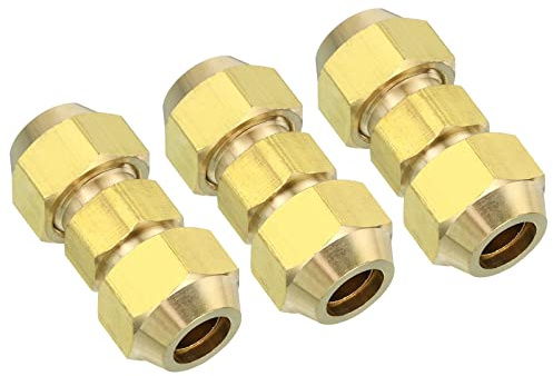 PATIKIL 3/8 OD Brass Flare Union Connector, 3 Set Air Conditioning Copper Double Pipe Extension Joint Connectors Pipe Hose Fitting with Nut, 1.52 x 0.63inch