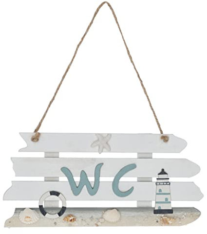 itsisa Holzschild WC Maritim 23x11 cm mit Muscheln und Kordel - maritimes Toiletten Schild, Deko Holz Meer, maritim einrichten, Ferienwohnung