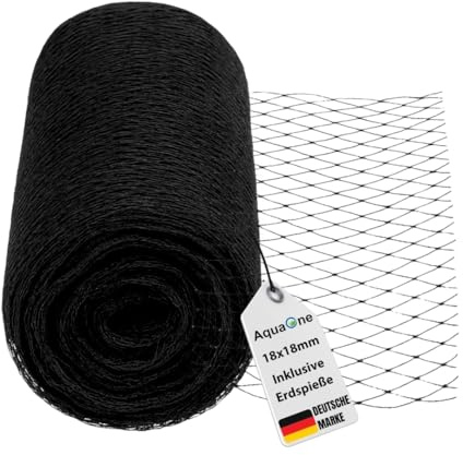 AquaOne Teichnetz feinmaschig 10x10m Teichabdeckung für laubfreien Teich vielseitiges Netz in schwarz Abdecknetz mit 28 Spießen Schutznetz für Gartenteich