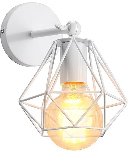 iDEGU Lámpara de Pared Vintage Industrial 16CM Aplique Pared Interior Diseño Jaula E27 Luz de Pared Ajustable Lámpara de Techo Iluminación de Pared para Dormitorio Pasillo Cocina Salon (Blanco)