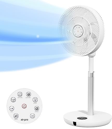 Air Pro 12.5 Pedestal Fan With Remote Control & Digital Display - Low Energy Powerful Motor - Height Adjustable Cooling Fan - 12 Speed Turbo - Quiet Air Circulation for Bedroom, Homes and Office