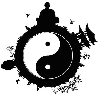 HUANYIN Vinyl Aufkleber Yin Yang Wandtattoo Taoistische Meditationsapplikation dekorative Blume Yin Yang Tai Wandtattoo Yoga Studio, 110x115cm