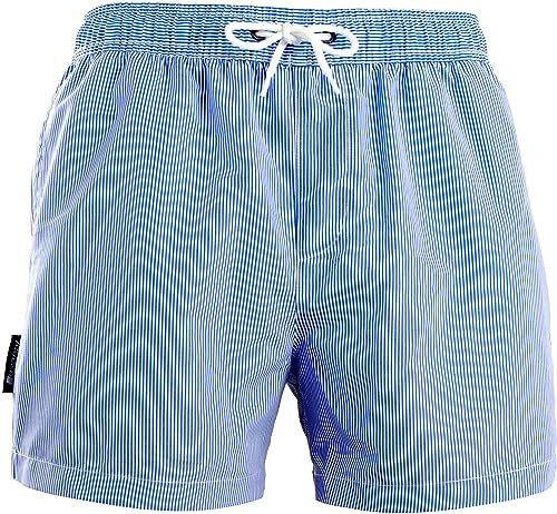 Luvanni Badehose für Herren Schnelltrocknende Badeshorts 19v99 mit Kordelzug Beachshorts Widerstandsfähige Boardshorts Schwimmhose Männer Jungs Boys Muster Gestreift Streifen Farbe Blau Weiß S