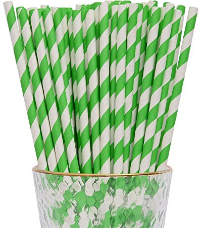 YAOSHENG Lot de 100 pailles vertes en papier biodégradables et colorées pour les fêtes, les mariages et les occasions, pailles de fête (vert)