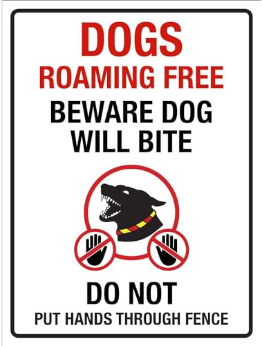 Dogs Roaming Free Beware Dog Will Bite Do Not Put Hands Through Fence Warning Sign Wall Art Decor House Plaque Ornament For Outdoor Indoor 20X30cm