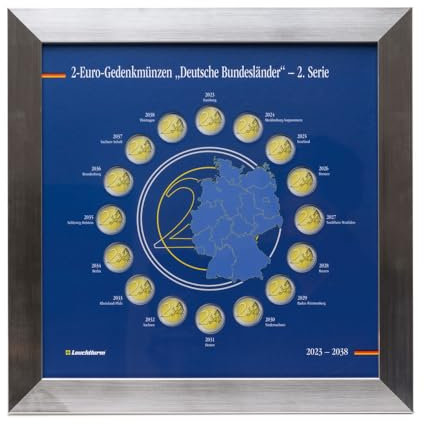 Leuchtturm Präsentationsrahmen PRESSO für die 2€-Serie Dt. Bundesländer, Teil 2, für 16 Münzen