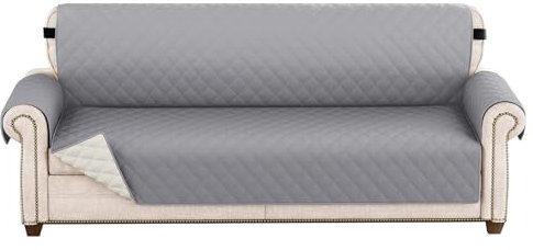 Sofa Überzug 1 2 3 4 Sitzer, Wasserdicht Sofabezug, Sessel Überzug, Sofaschoner rutschfest, Wende Sofa Cover,Sofaschutz Mit Gummiband für Hunde, Haustiere, Kinder (Hell Grau,3 Sitzer)