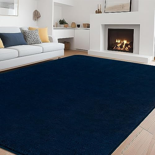Rururug Alfombra de salón, 160 x 230 cm, Microfibra de Pelo Corto, Suave, mullida, Moderna, Lavable, para salón, Color Azul Marino