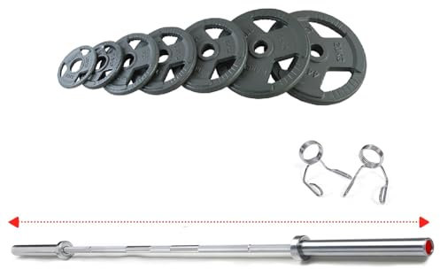 Strongway® Olympic 50KG 70KG 100KG Tri Grip Weight Plates Sets with 6FT 7FT Barbell - 2 Inch (2) / 50mm Hole - Cast Iron Weight Lifting Bar (70KG SET + 6FT BAR)