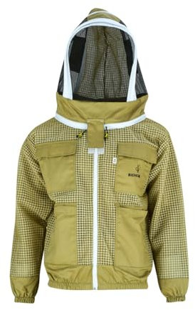 Imkerjacke Premium mit Atmungsnetz + Fechtschleier für Bienen Wespen Insekten Imkerei Stichschutz Insektenschutz S M L XL XXL XXXL, XL · braun