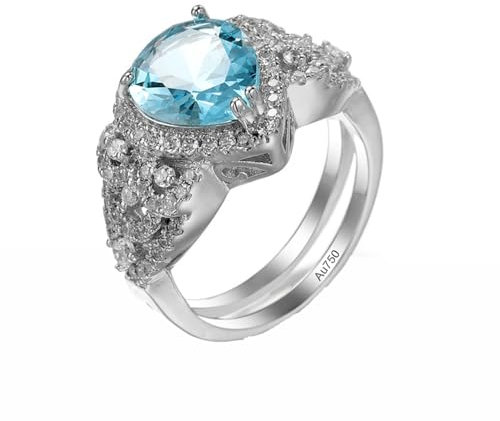 Epinki Weißgold 750 Trauringe, Glanz Ring Verlobungsring Eheringe mit Aquamarin Blau, Verlobungsring Freundschaftsringe Moissanit Echte Goldschmuck, Gr.57 (18.1)