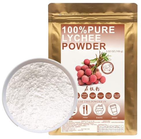 100% Natural Pure Lychee Powder 100g/3.52oz 荔枝粉 Lychee Powder for Smoothies, Shakes, Baking & Drinks,| Free from Preservatives, Freeze-Dried, No Added Sugar