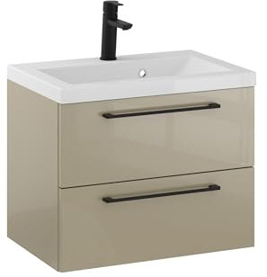 Furni Rosen 60 cm Hängend Waschbecken mit Unterschrank und Stilvollen und Mattschwarzen Griffen Waschbeckenunterschrank Badezimmer Waschtisch mit Unterschrank Waschtischunterschrank