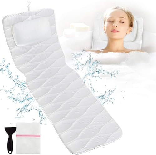 Full Body Bath Pillow SPA Bathtub Pillow mat with 13 Suction Cups for Head Neck Shoulder and Back Support Cellulite Remover and Dry Skin, Gentle Massage