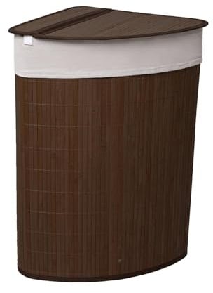 MantraRaj 58L Bamboo Laundry Basket Triangle Foldable Storage Hamper With Removable Cover Laundry Hamper with Lid Washing Clothes Basket Bin With Handle For Bedroom, Bathroom, Laundry (Dark Brown)