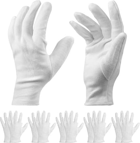 10 Paar weiße Baumwollhandschuhe, Arbeitshandschuhe, Schutzhandschuhe, Zeremonielle Handschuhe, verdickte Version (für große Hände) (Weiß)