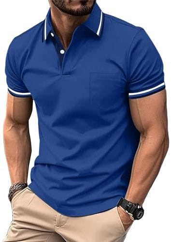 zitysport Poloshirt Herren Kurzarm Shirt Atmungsaktives Golf Polo Shirt Männer Sommer Shirts Sport Basic Slim Fit Tshirt mit Brusttasche Polohemd(Saphirblau-L)