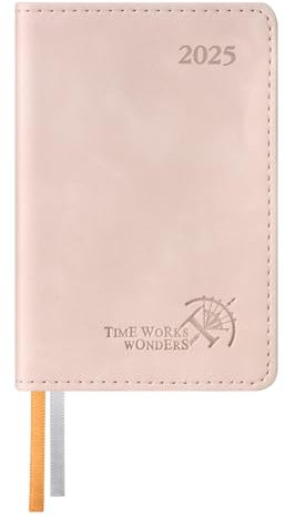 POPRUN Mini Agenda 2025 Semana Vista Pequeño en Español 8 x 12 cm - Semanal A7 con Tapa Blanda en Cuero PU y Papel de 70 g/m² EU, Rosa Pálido