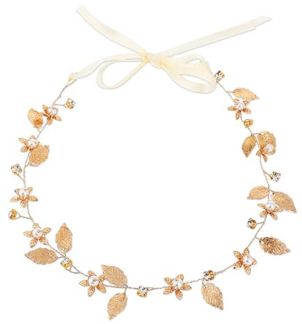 Gold Leaf Headband for Women Flower Girl Headpiece Wedding Accessories Pearl Boho Hair Piece Vine for Kids Prom Party