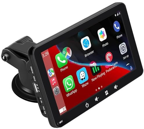 Estéreo portátil para Coche, Compatible con Apple CarPlay y Android Auto inalámbricos, Pantalla táctil HD de 7 Pulgadas 1080P con Bluetooth 5.0, Compatible con Mirror Link