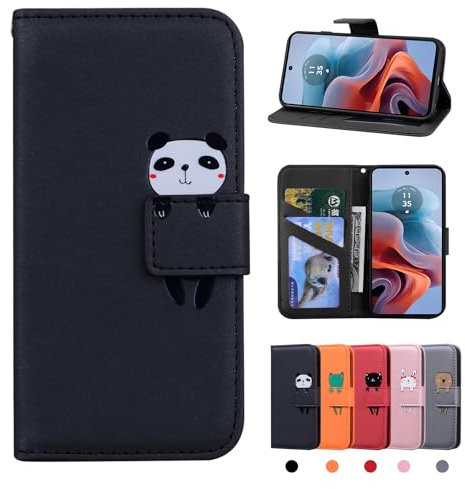 Rostsant Coque Motorola Moto G34 2024 Housse Pochette en Cuir Etui Portefeuille avec Fermeture Magnétique - Protection pour Moto G34 Panda Noir