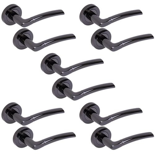 Hunta HANDLEZONE® 5 Sets Neemo Lever On Round Rose Door Handles, Internal Passage Latch Handles - Black Nickel
