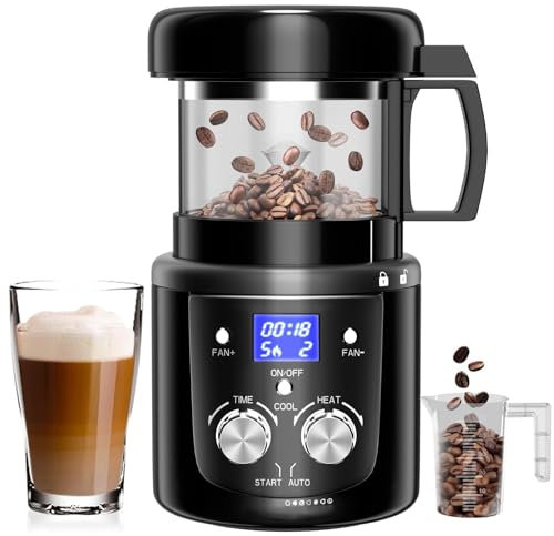 Coffee Bean Roaster Machine - Home Use Air Coffee Roaster with Adjustable Timer Roasting Heating and Air Fan Setting
