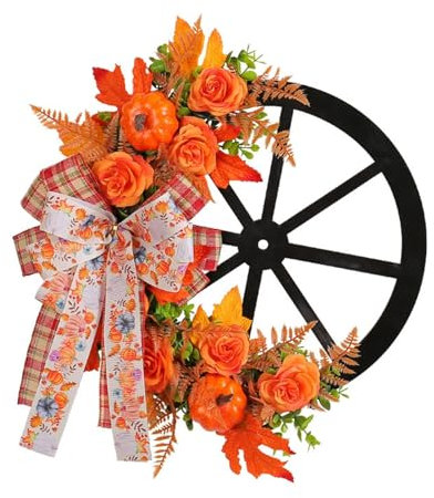 Glasornament, Thanksgiving-Türkranz, Herbstkranz, Haustür, Türkranz, ganzjährig, Festival, Türkranz, Weihnachten, Türkranz, moderner Türkranz, Herbst-Outdoor-Kristallblume (Orange, 42 x 45 x 8 cm)