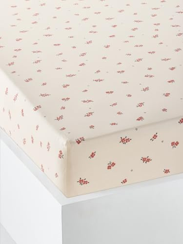 VERTBAUDETKinder Spannbettlaken Hippie mit Recycling-Baumwollebeige bedruckt90X200