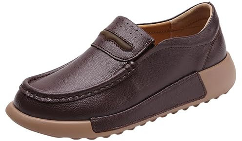 Schuhe Damen Schwarz Leder, Freizeitschuhe Bequeme Lederschuhe Leichtgewichts Businessschuhe Fashion Arbeitsschuhe Rutschfest Formale Schuhe Slip-On Schuhe Trekkingschuhe Plateau Schuhe