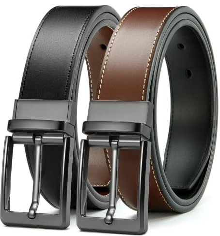 CHAOREN Mens Belt Leather 1 Piece, Reversible Belt for Men 1 3/8 for Jeans