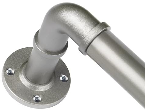 Antique Silver Curtain Pole 80 to 218 cm, HOTOZON 25 mm Industrial Curtain Poles for Eyelet Curtains, Metal Blackout Curtain Rod Extendable with Brackets for Room Darkening