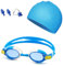 SNZ Occhialini Nuoto Bambini 4 Pezzi con Cuffia, Fermanaso e Tappi - Set Completo Piscina con Lenti Anti-UV e Anti-Appannamento, Cintura Regolabile in Silicone Morbido per Bambini 3-12 Anni