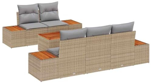 vidaXL Garten-Sofa-Set mit Kissen 6 pcs Beige Poly Rattan, Garten-Sofa Set, modernes rechteckiges Design, Bequeme modulare Sitzgelegenheiten, wetterfest für den Außenbereich.