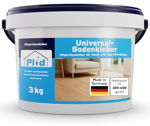 PLID® Adhesivo universal para suelos (3 kg, sin olor), para PVC, alfombras, parqué, vinilo, CV, linóleo, corcho, etc. - Alfombra PVC adhesivo sin disolventes - Adhesivo de vinilo resistente al agua