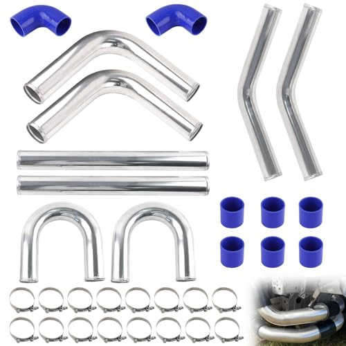 VVORHSBELL Set di tubazioni per intercooler turbo universale in alluminio da 2,5 pollici con tubi in silicone e fascette T per modifiche auto (Diesel/Gas)