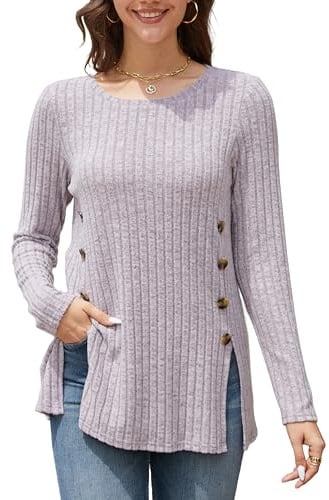 Enmain Maglione Donna Leggero Pullover Girocollo a Maniche Lunghe Maglia Righe Casual Elegante per Invernale Autunno