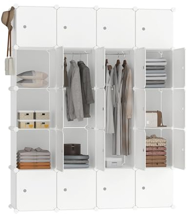 SUBTLETY Regalsystem Kleiderschrank PP Kunststoff Würfelregal mit Türen DIY Garderobenschrank Steckregal Aufbewahrung Boxen von Kleidung Schuhen Büchern Spielzeug (Beige, 20 Fächer)