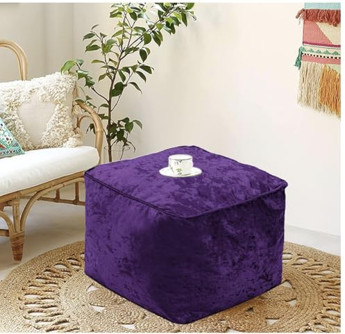 BLOOM BLENDS Crushed Velvet Bean Bags – Super Soft & Stylish Pouffes, Ottomans and Foot Rests for Any Room (Purple)