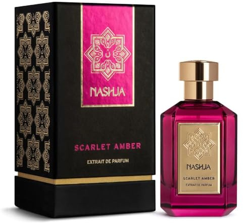 NASHJA Scarlet Amber Extrait de Parfum 100 ml | Intensiver und umhüllender Duft, bernsteinfarbener und holziger Duft mit Noten von schwarzen Johannisbeeren, Leder